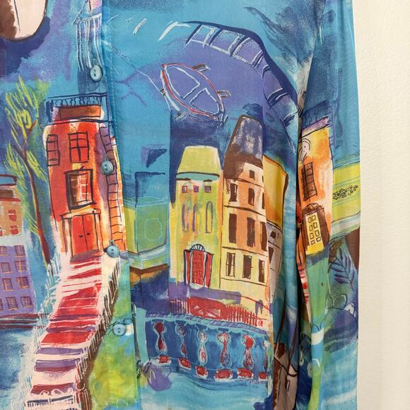 Sea Suns Blouse XL Vintage Vacation Italy Button Up Long Sleeves Blue USA - Picture 6 of 10